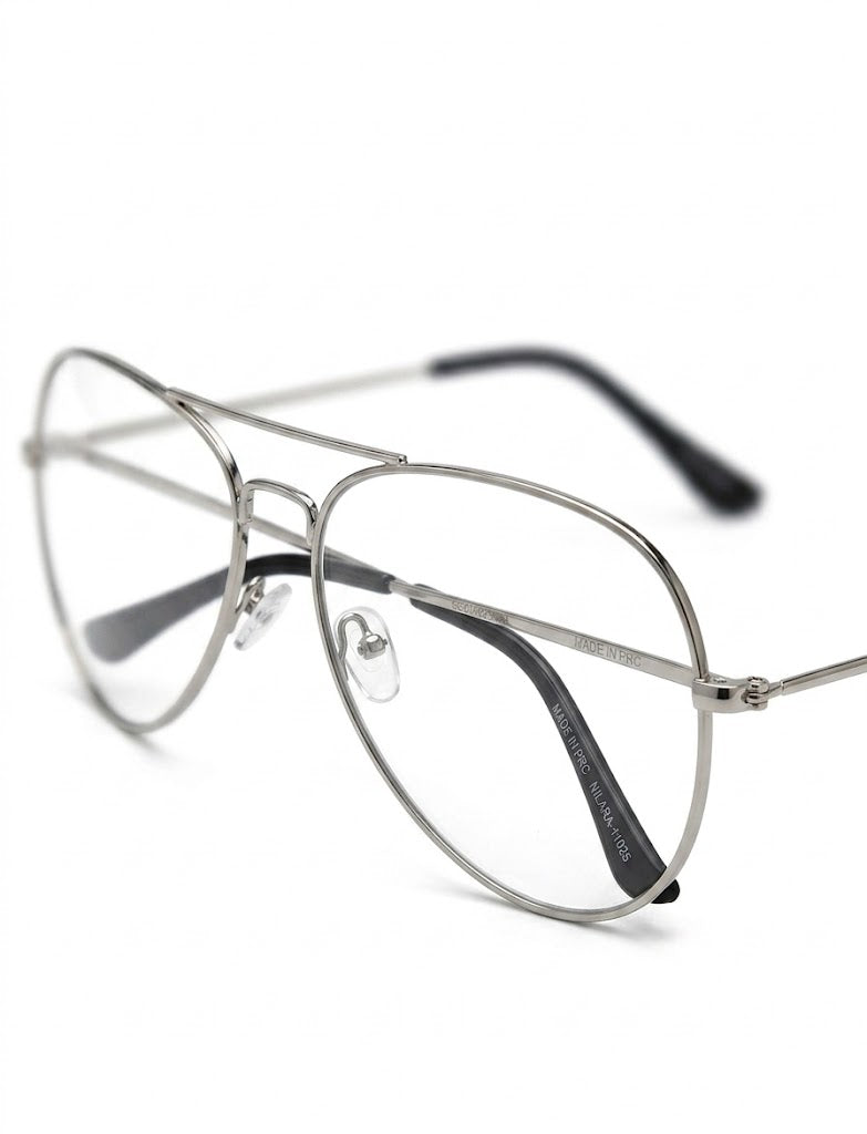 Unisex Oversized Aviator Flat Glasses Metal Frame